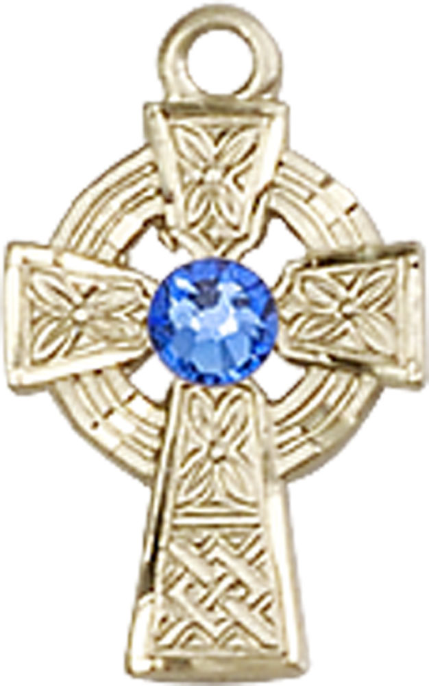 14kt Gold Filled Celtic Cross Medal with a 3mm Sapphire Swarovski stone