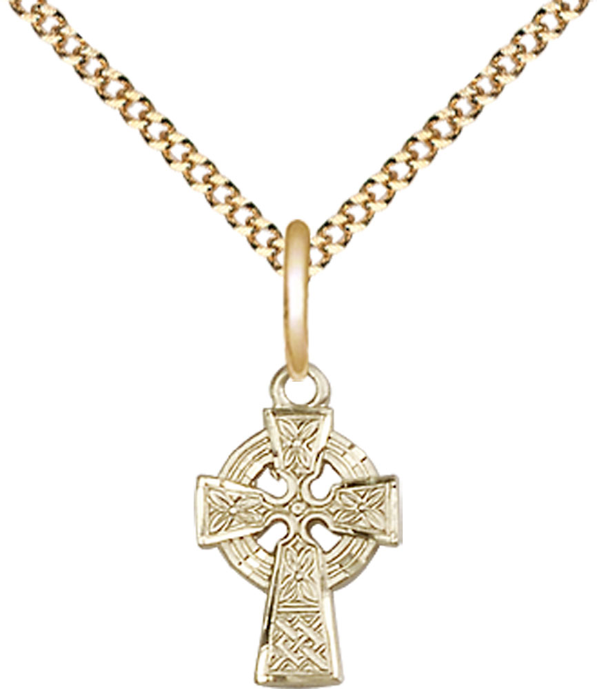 14kt Gold Filled Celtic Cross Pendant on a 18 inch Gold Plate Light Curb chain