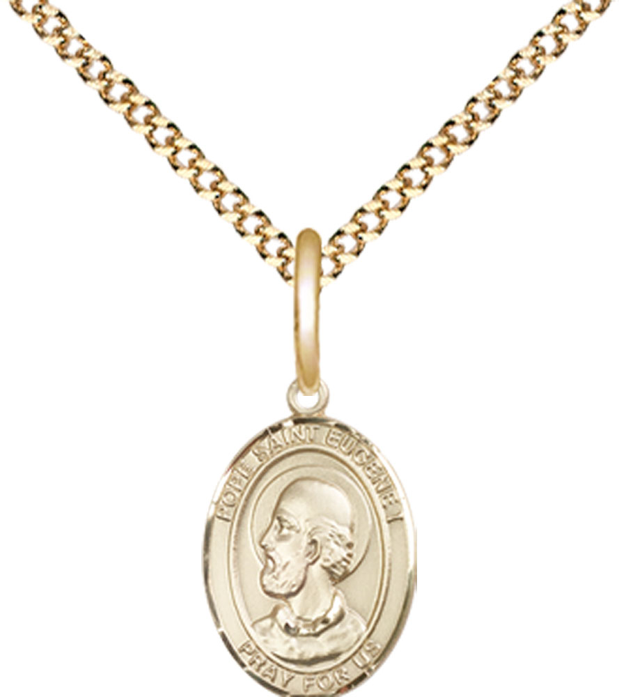 14kt Gold Filled Pope Saint Eugene I Pendant on a 18 inch Gold Plate Light Curb chain