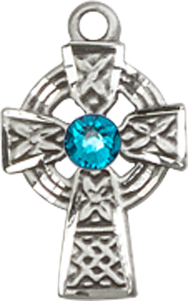 Sterling Silver Celtic Cross Medal with a 3mm Zircon Swarovski stone