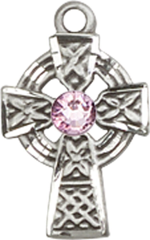 Sterling Silver Celtic Cross Medal with a 3mm Light Amethyst Swarovski stone