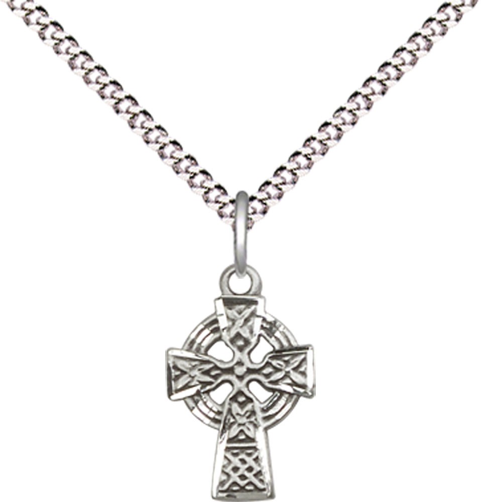 Sterling Silver Celtic Cross Pendant on a 18 inch Light Rhodium Light Curb chain