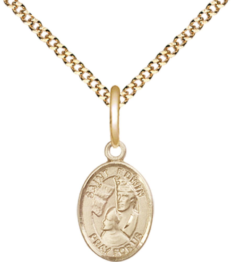 14kt Gold Filled Saint Edwin Pendant on a 18 inch Gold Plate Light Curb chain