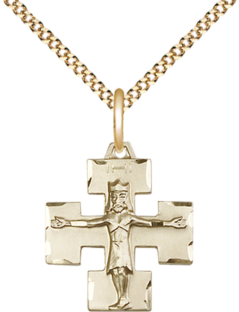 14kt Gold Filled Modern Crucifix Pendant on a 18 inch Gold Plate Light Curb chain