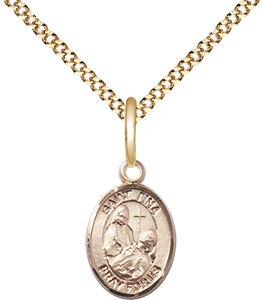 14kt Gold Filled Saint Fina Pendant on a 18 inch Gold Plate Light Curb chain