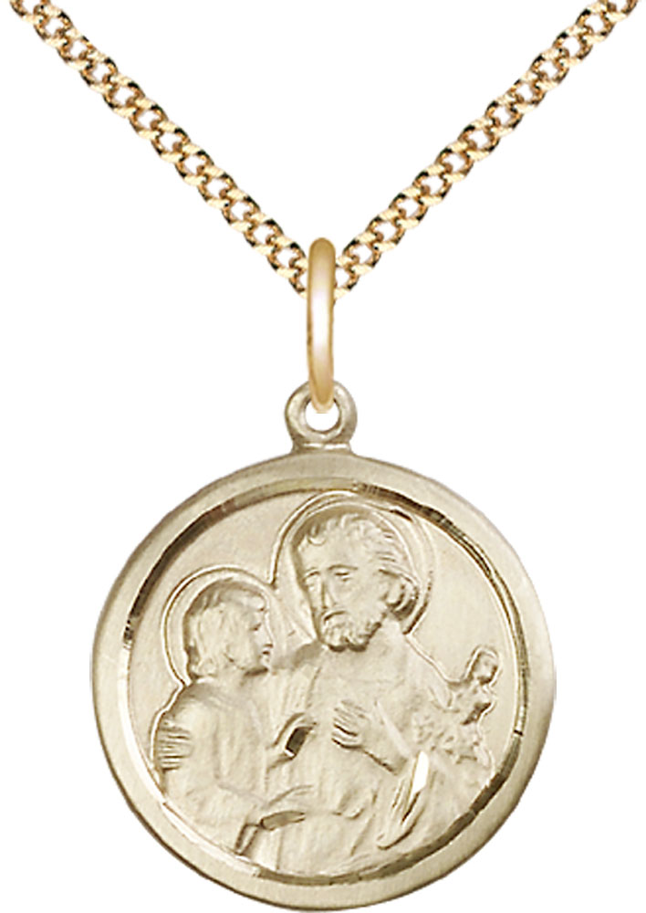 14kt Gold Filled Saint Joseph Pendant on a 18 inch Gold Plate Light Curb chain