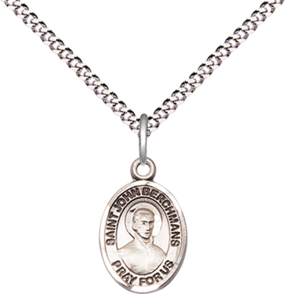 Sterling Silver Saint John Berchmans Pendant on a 18 inch Light Rhodium Light Curb chain