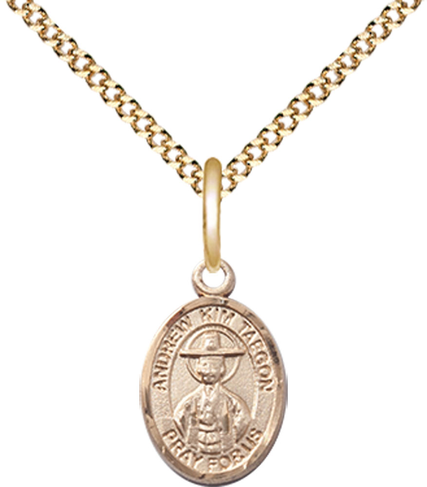 14kt Gold Filled Saint Andrew Kim Taegon Pendant on a 18 inch Gold Plate Light Curb chain