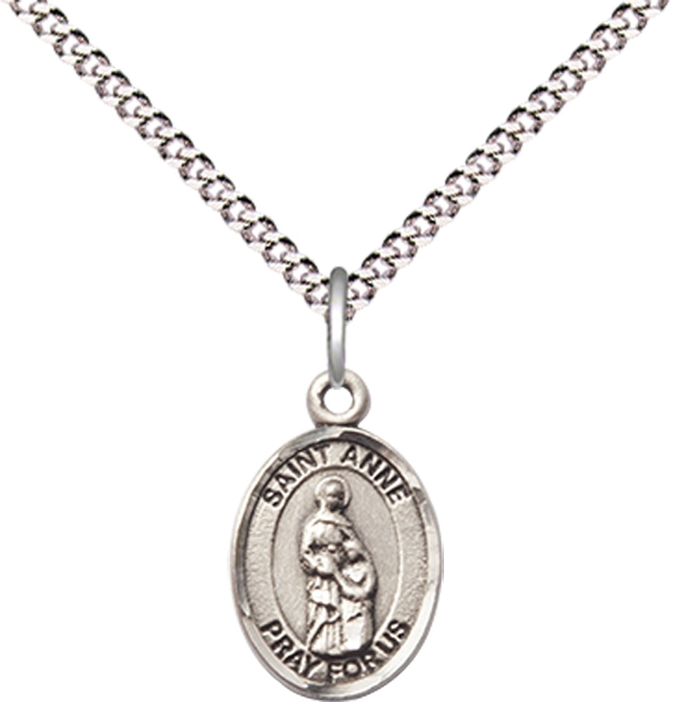 Sterling Silver Saint Anne Pendant on a 18 inch Light Rhodium Light Curb chain