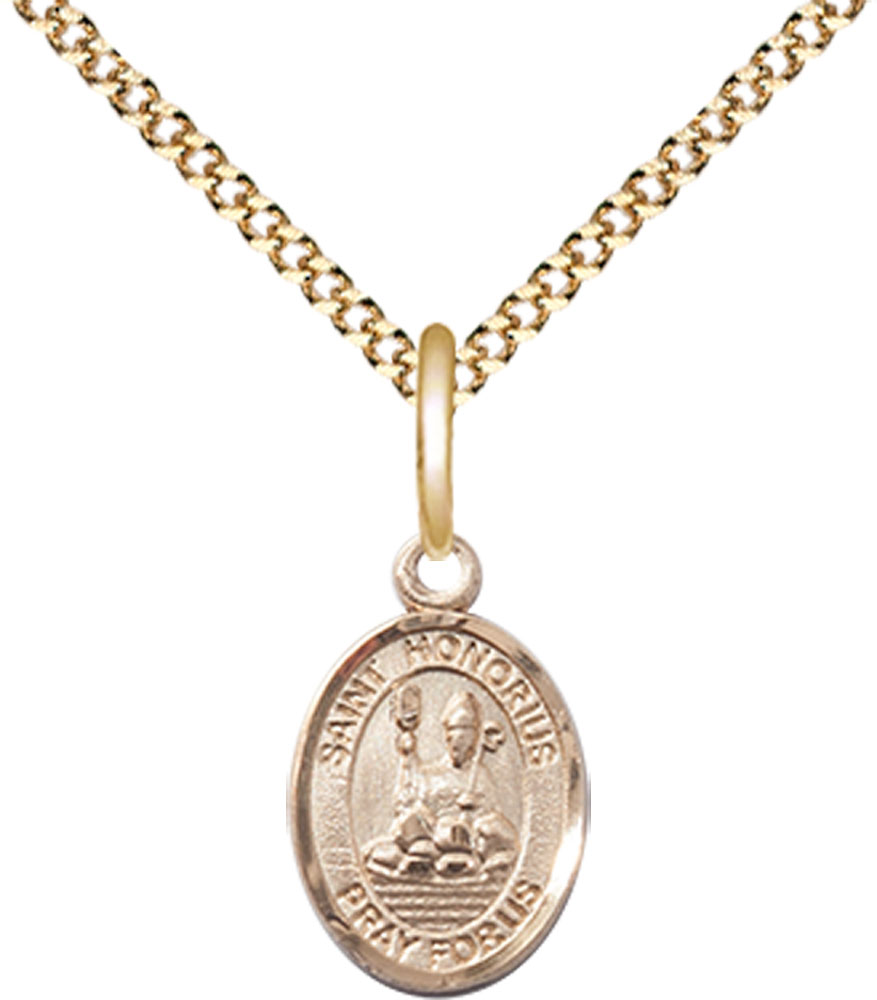 14kt Gold Filled Saint Honorius of Amiens Pendant on a 18 inch Gold Plate Light Curb chain