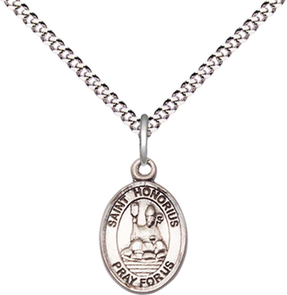 Sterling Silver Saint Honorius Pendant on a 18 inch Light Rhodium Light Curb chain