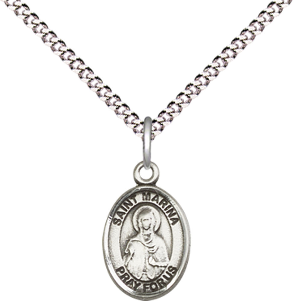 Sterling Silver Saint Marina Pendant on a 18 inch Light Rhodium Light Curb chain