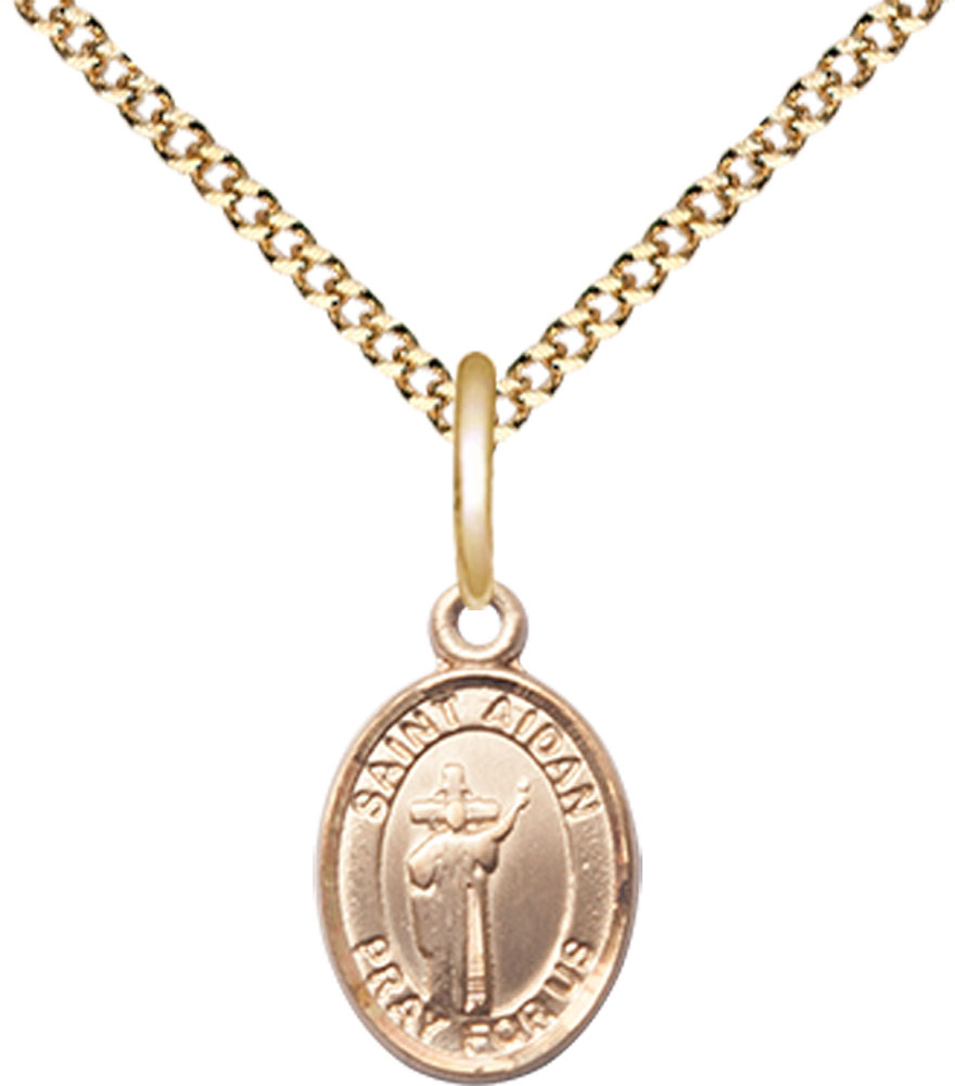 14kt Gold Filled Saint Aidan of Lindesfarne Pendant on a 18 inch Gold Plate Light Curb chain