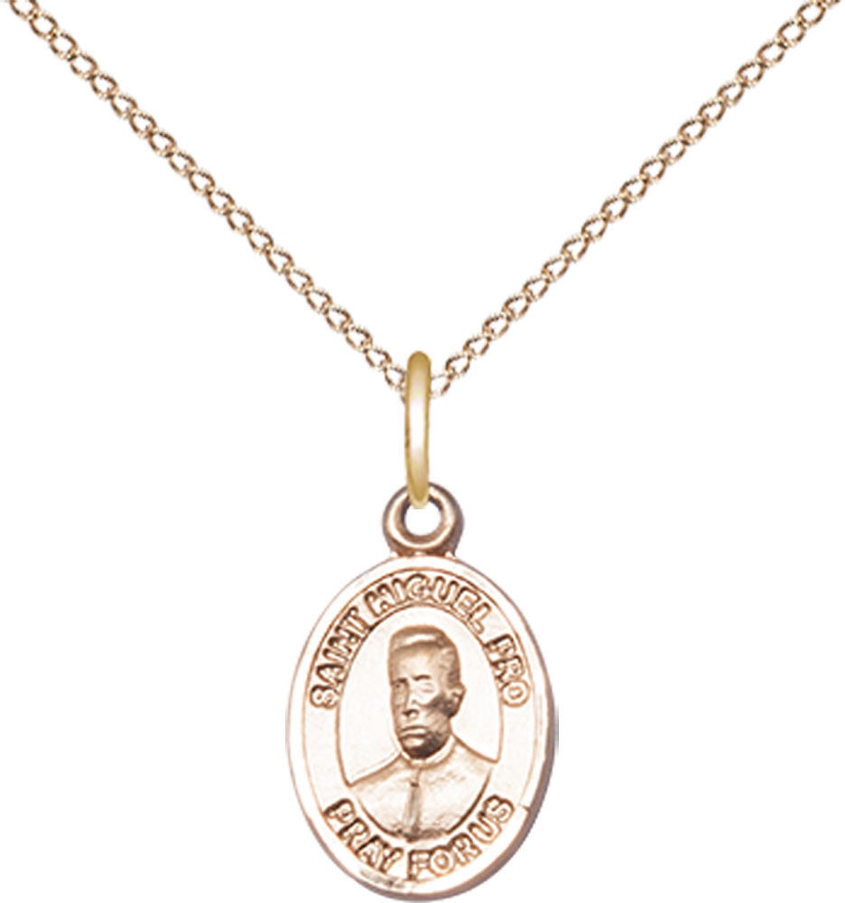 14kt Gold Filled Blessed Miguel Pro Pendant on a 18 inch Gold Filled Light Curb chain