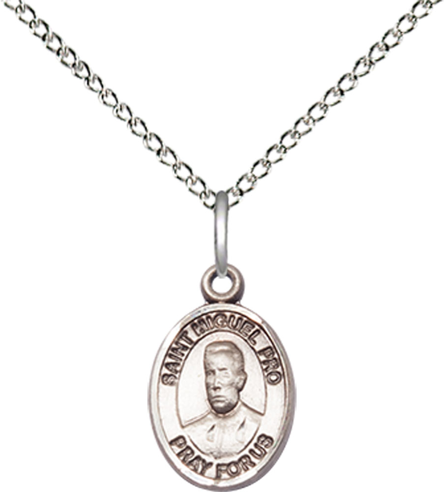 Sterling Silver Blessed Miguel Pro Pendant on a 18 inch Sterling Silver Light Curb chain