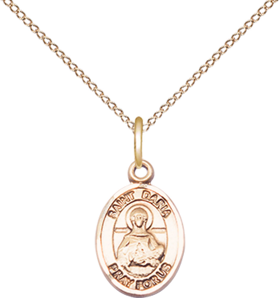 14kt Gold Filled Saint Daria Pendant on a 18 inch Gold Filled Light Curb chain
