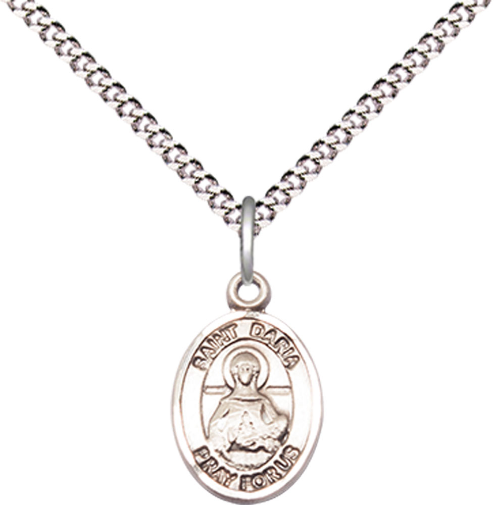 Sterling Silver Saint Daria Pendant on a 18 inch Light Rhodium Light Curb chain