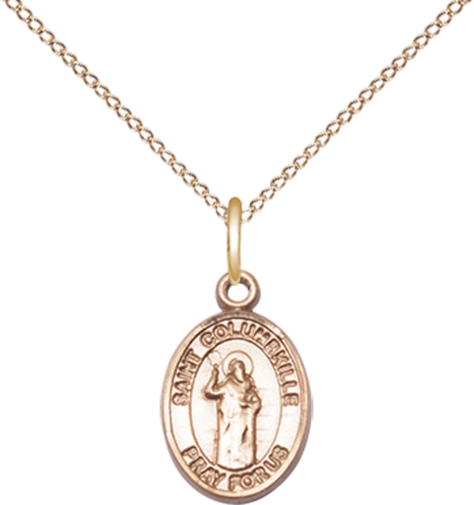 14kt Gold Filled Saint Columbkille Pendant on a 18 inch Gold Filled Light Curb chain