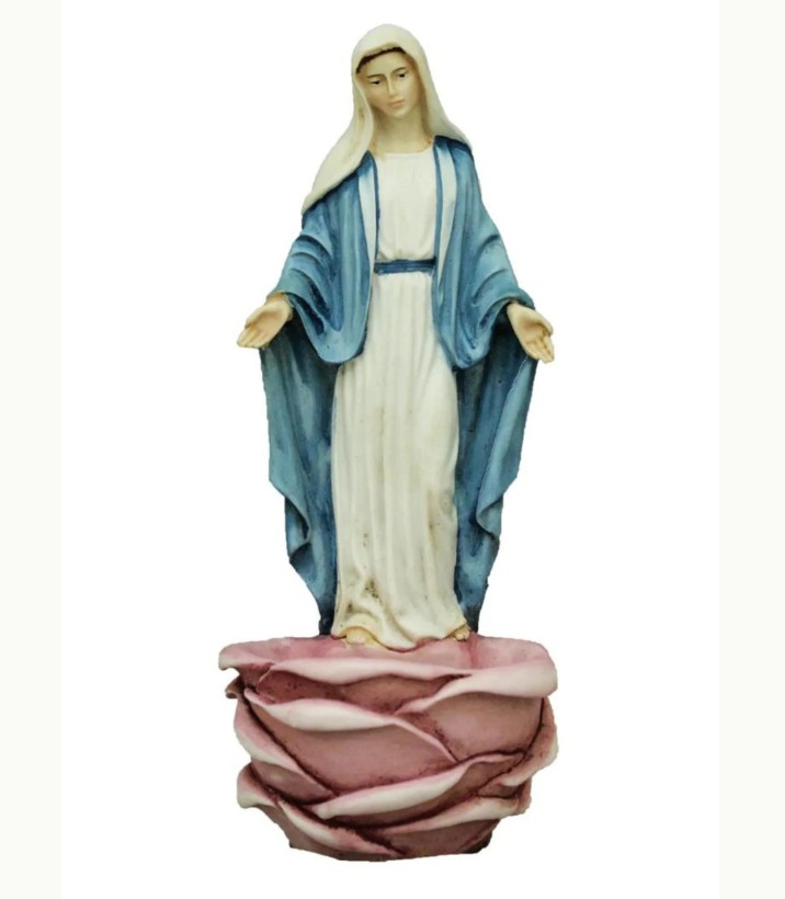 Lady of Grace font (pink bowl, hand-painted, 6"