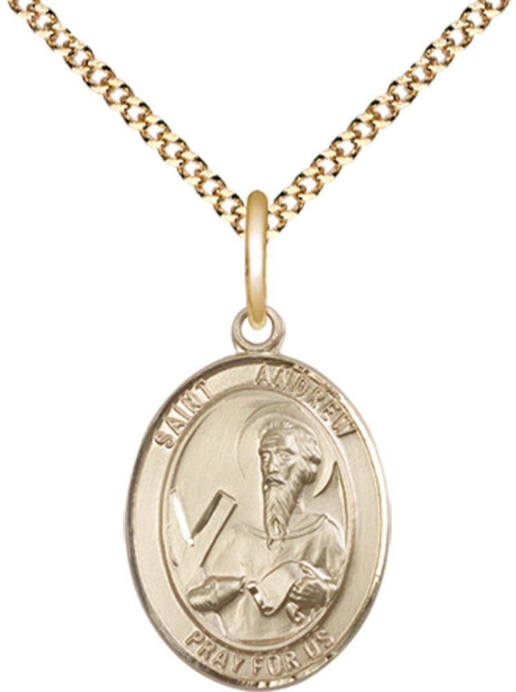 14kt Gold Filled Saint Andrew the Apostle Pendant on a 18 inch Gold Plate Light Curb chain