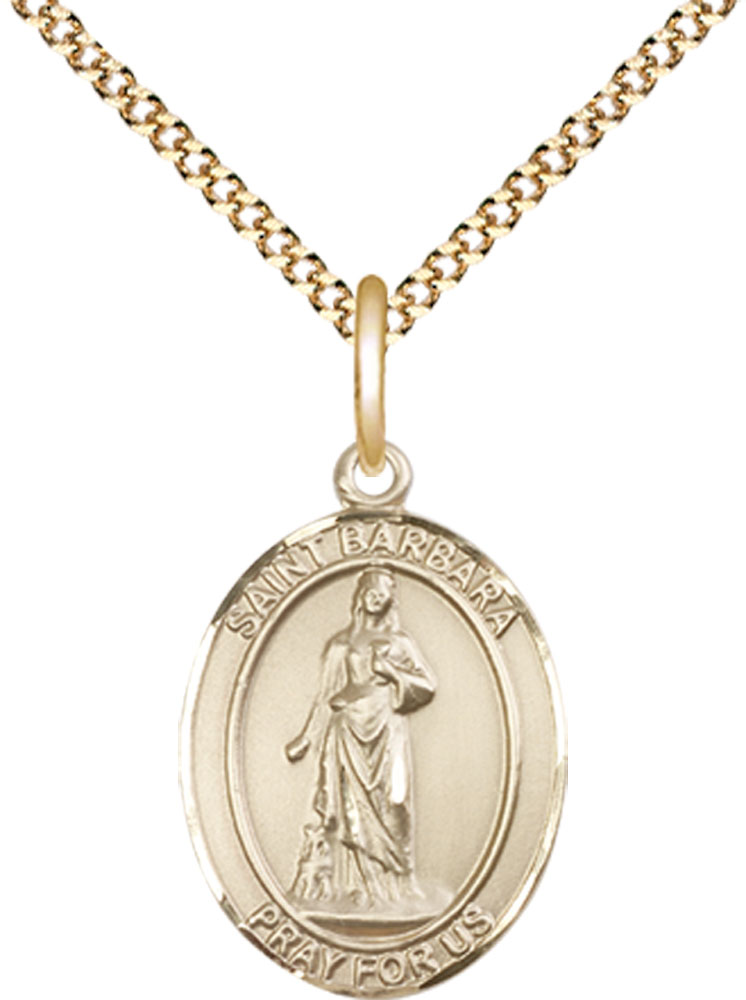 14kt Gold Filled Saint Barbara Pendant on a 18 inch Gold Plate Light Curb chain