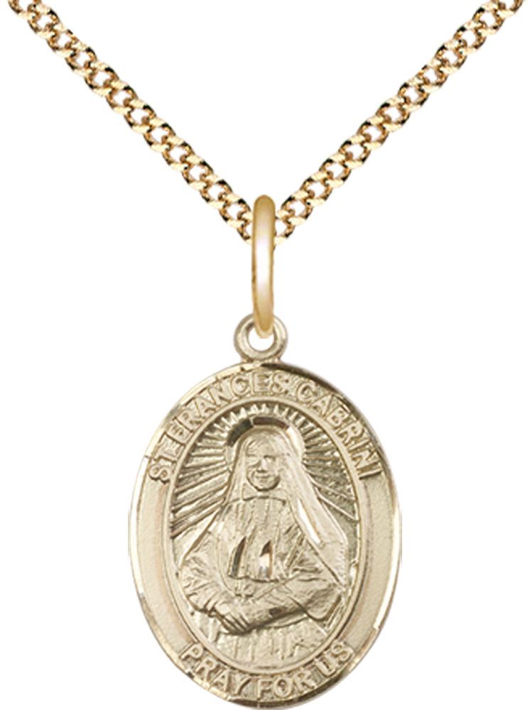14kt Gold Filled Saint Frances Cabrini Pendant on a 18 inch Gold Plate Light Curb chain