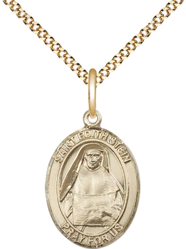 14kt Gold Filled Saint Edith Stein Pendant on a 18 inch Gold Plate Light Curb chain