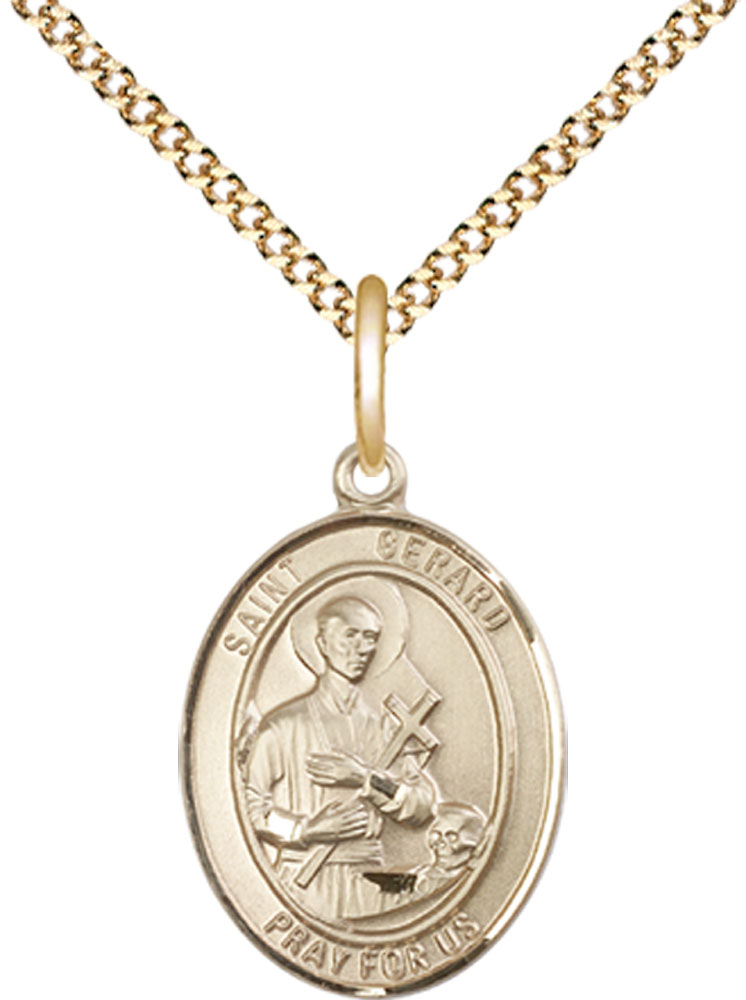 14kt Gold Filled Saint Gerard Majella Pendant on a 18 inch Gold Plate Light Curb chain