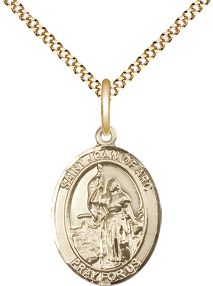 14kt Gold Filled Saint Joan of Arc Pendant on a 18 inch Gold Plate Light Curb chain