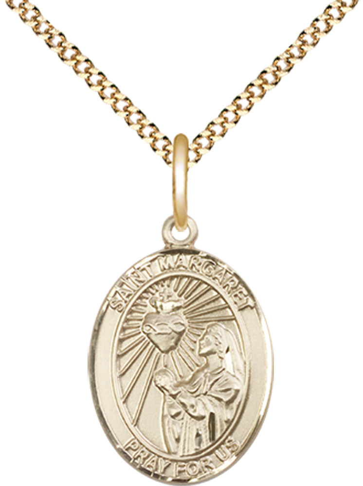 14kt Gold Filled Saint Margaret Mary Alacoque Pendant on a 18 inch Gold Plate Light Curb chain