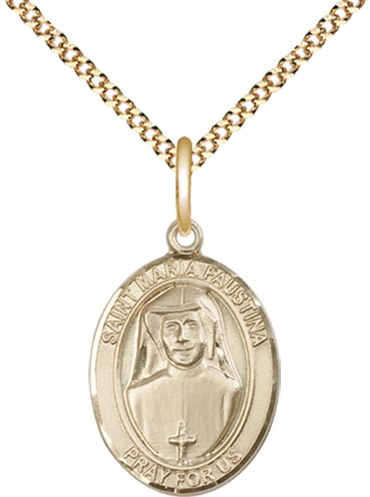 14kt Gold Filled Saint Maria Faustina Pendant on a 18 inch Gold Plate Light Curb chain