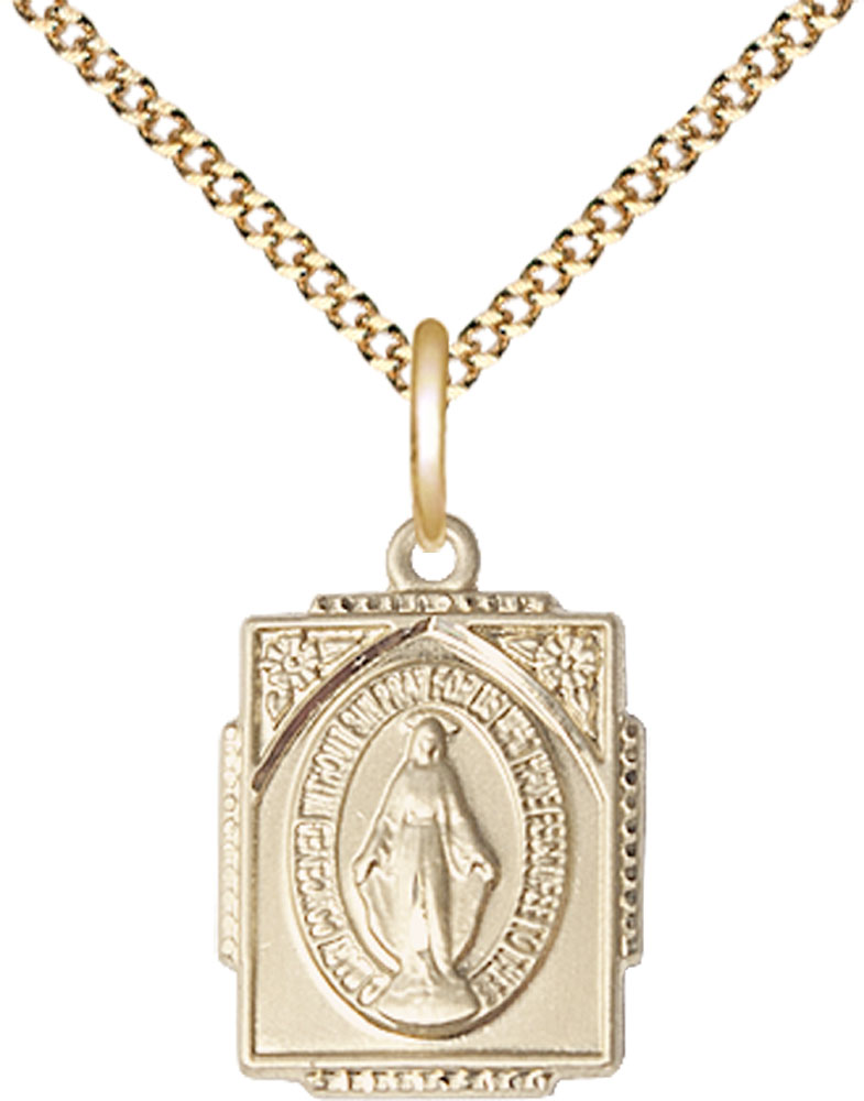 14kt Gold Filled Miraculous Pendant on a 18 inch Gold Plate Light Curb chain