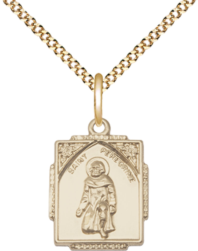 14kt Gold Filled Saint Peregrine Pendant on a 18 inch Gold Plate Light Curb chain