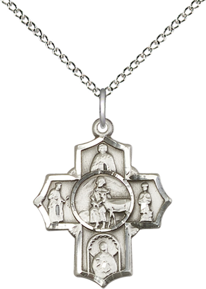 Sterling Silver 5-Way Special Needs Pendant on a 18 inch Sterling Silver Light Curb chain