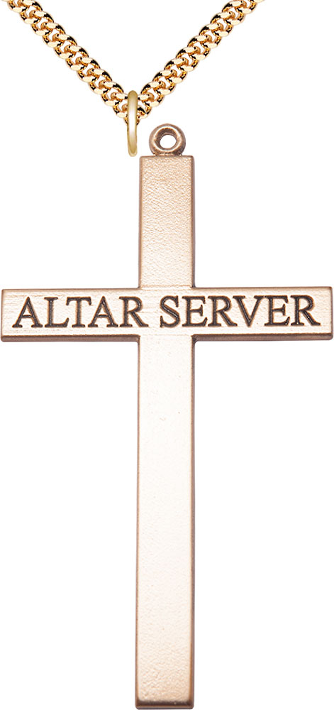 14kt Gold Filled Alter Server Cross Pendant on a 24 inch Gold Plate Heavy Curb chain