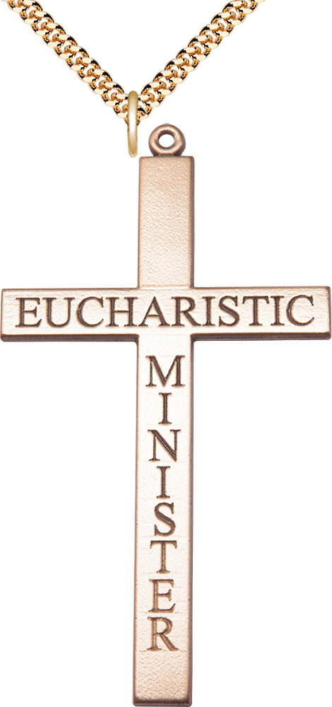 14kt Gold Filled Eucharistic Minister Cross Pendant on a 24 inch Gold Plate Heavy Curb chain