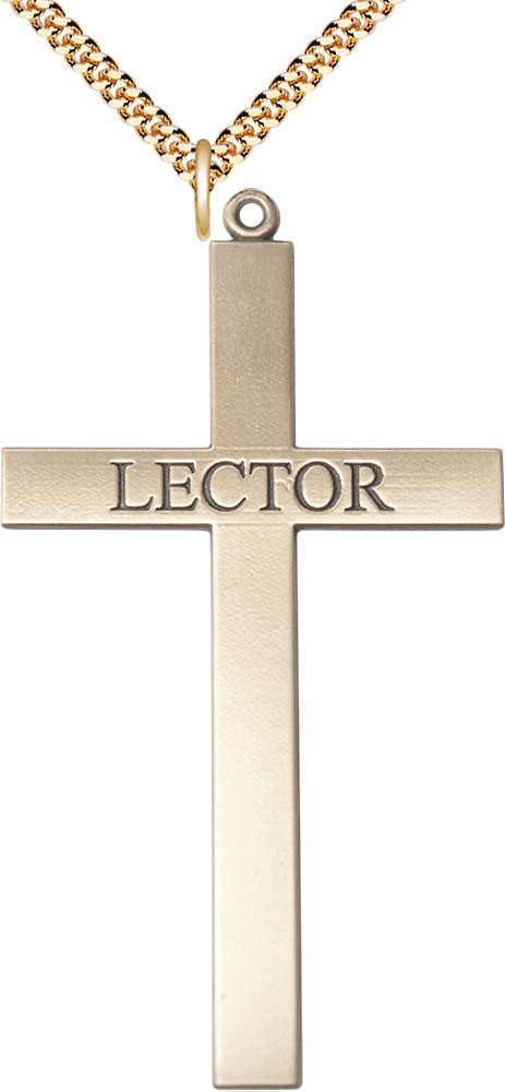 14kt Gold Filled Lector Cross Pendant on a 24 inch Gold Plate Heavy Curb chain