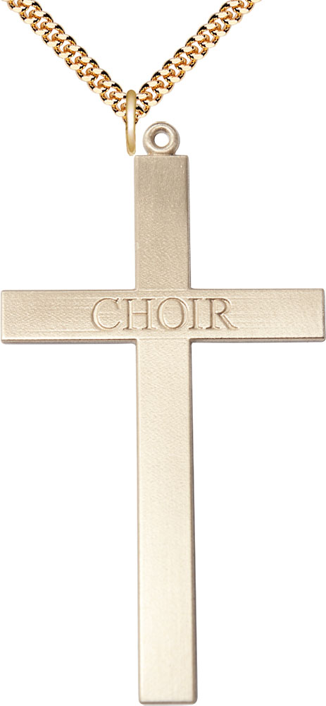 14kt Gold Filled Choir Cross Pendant on a 24 inch Gold Plate Heavy Curb chain