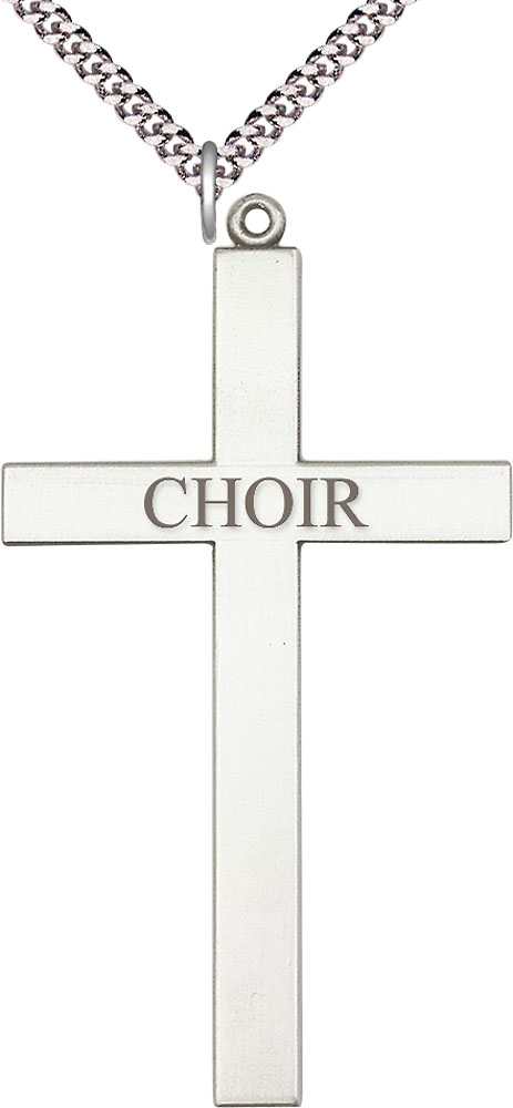 Sterling Silver Choir Cross Pendant on a 24 inch Light Rhodium Heavy Curb chain