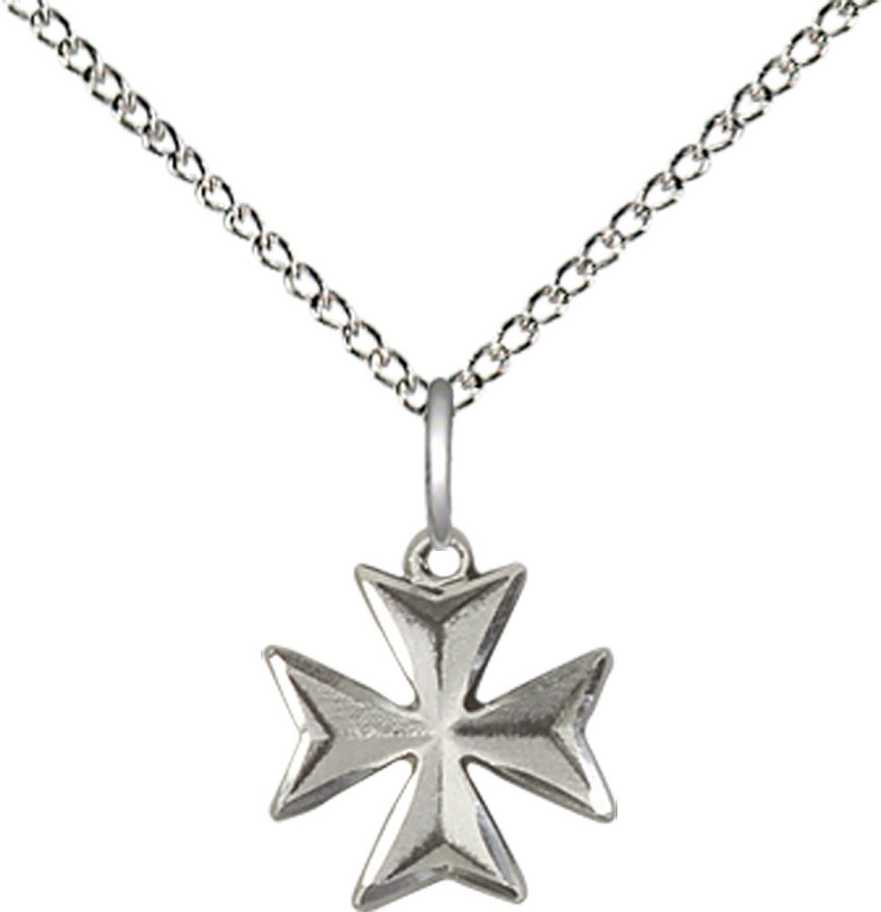 Sterling Silver Maltese Cross Pendant on a 18 inch Sterling Silver Light Curb chain