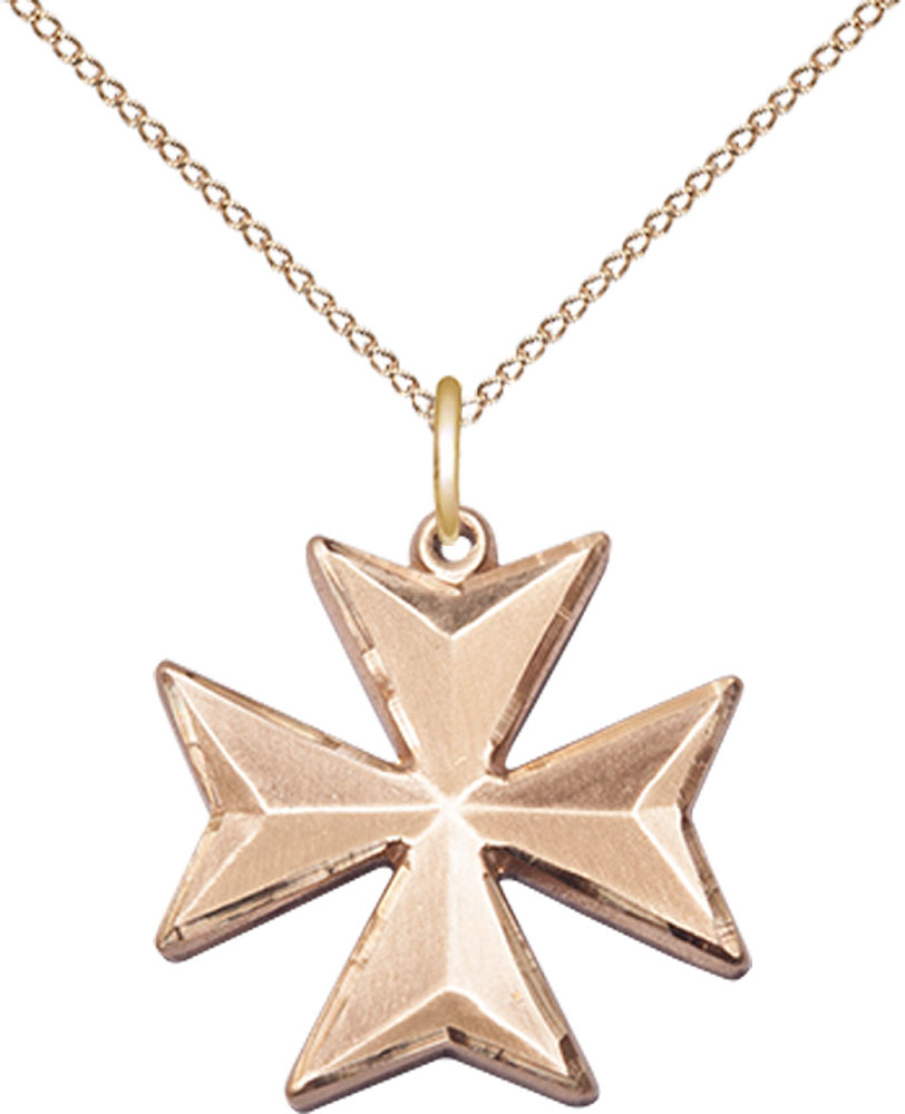 14kt Gold Filled Maltese Cross Pendant on a 18 inch Gold Filled Light Curb chain
