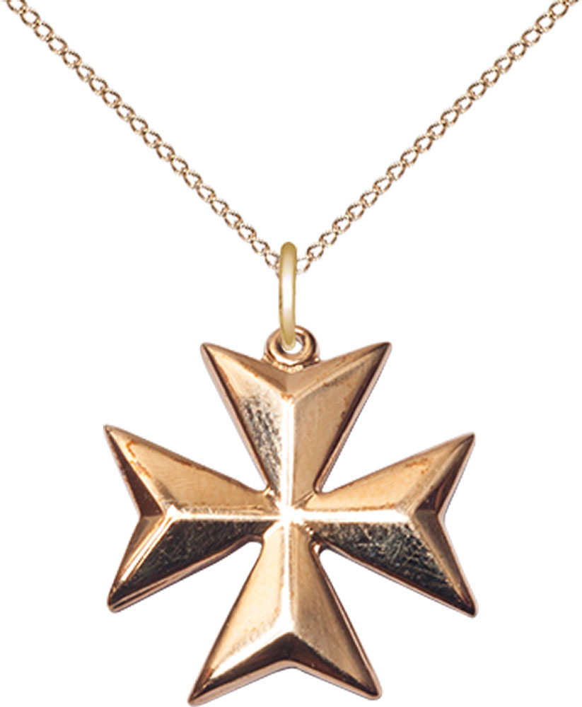 14kt Gold Filled Maltese Cross Pendant on a 18 inch Gold Filled Light Curb chain