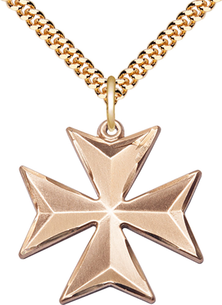 14kt Gold Filled Maltese Cross Pendant on a 24 inch Gold Plate Heavy Curb chain