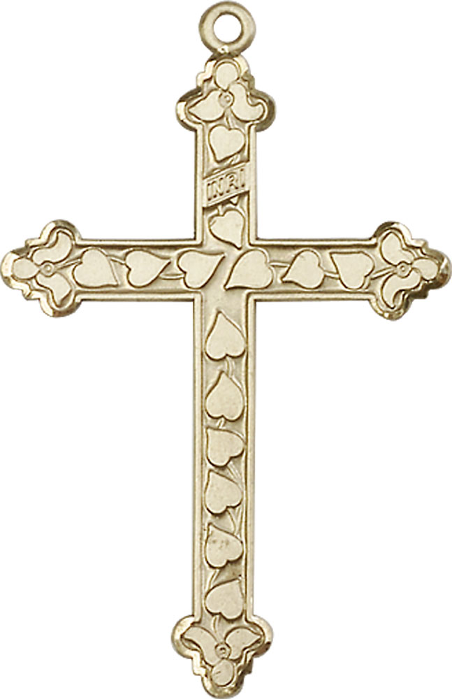 14kt Gold Heart Cross Medal