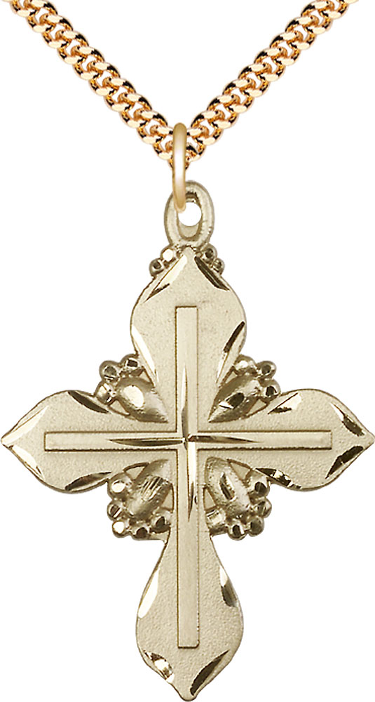 14kt Gold Filled Cross Pendant on a 24 inch Gold Plate Heavy Curb chain