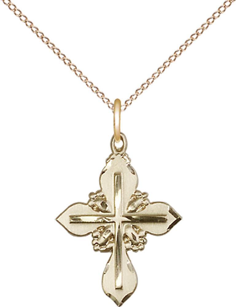 14kt Gold Filled Cross Pendant on a 18 inch Gold Filled Light Curb chain