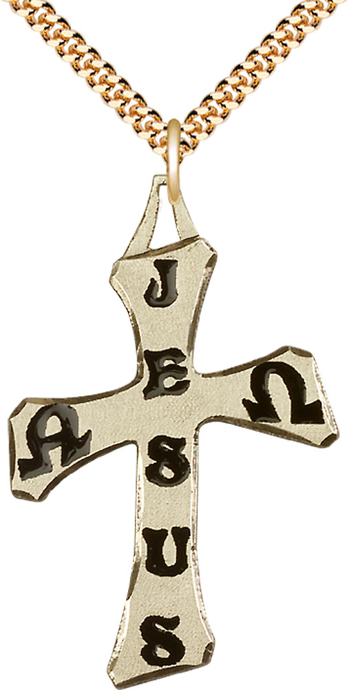 14kt Gold Filled Cross Pendant on a 24 inch Gold Plate Heavy Curb chain