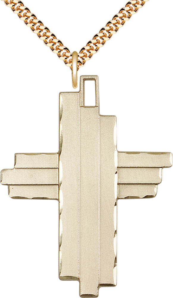 14kt Gold Filled Cross Pendant on a 24 inch Gold Plate Heavy Curb chain