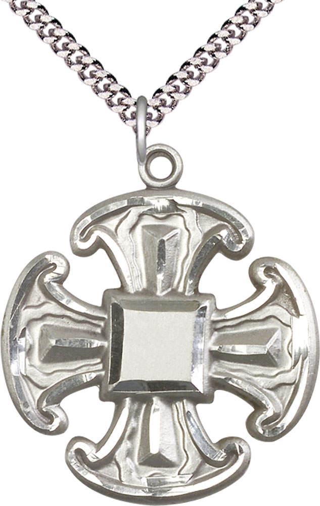 Sterling Silver Cross Pendant on a 24 inch Light Rhodium Heavy Curb chain