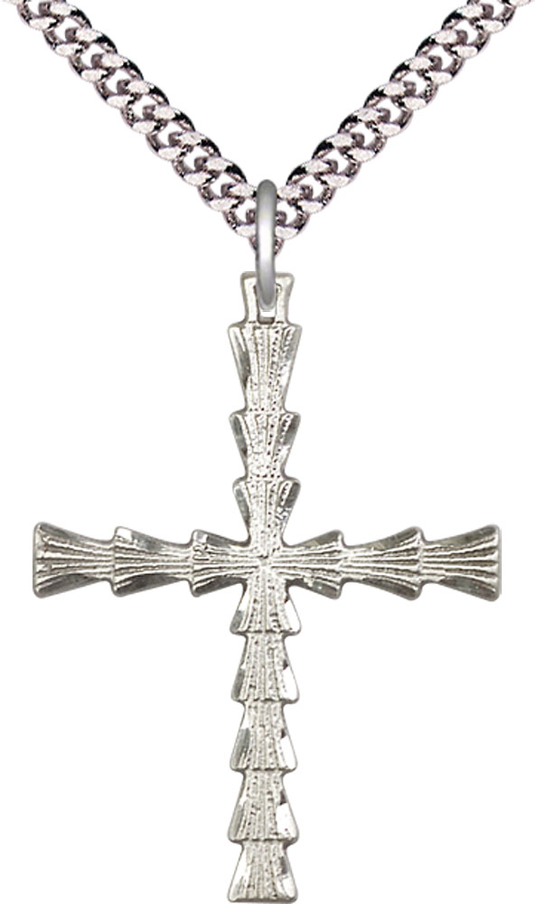 Sterling Silver Cross Pendant on a 24 inch Light Rhodium Heavy Curb chain